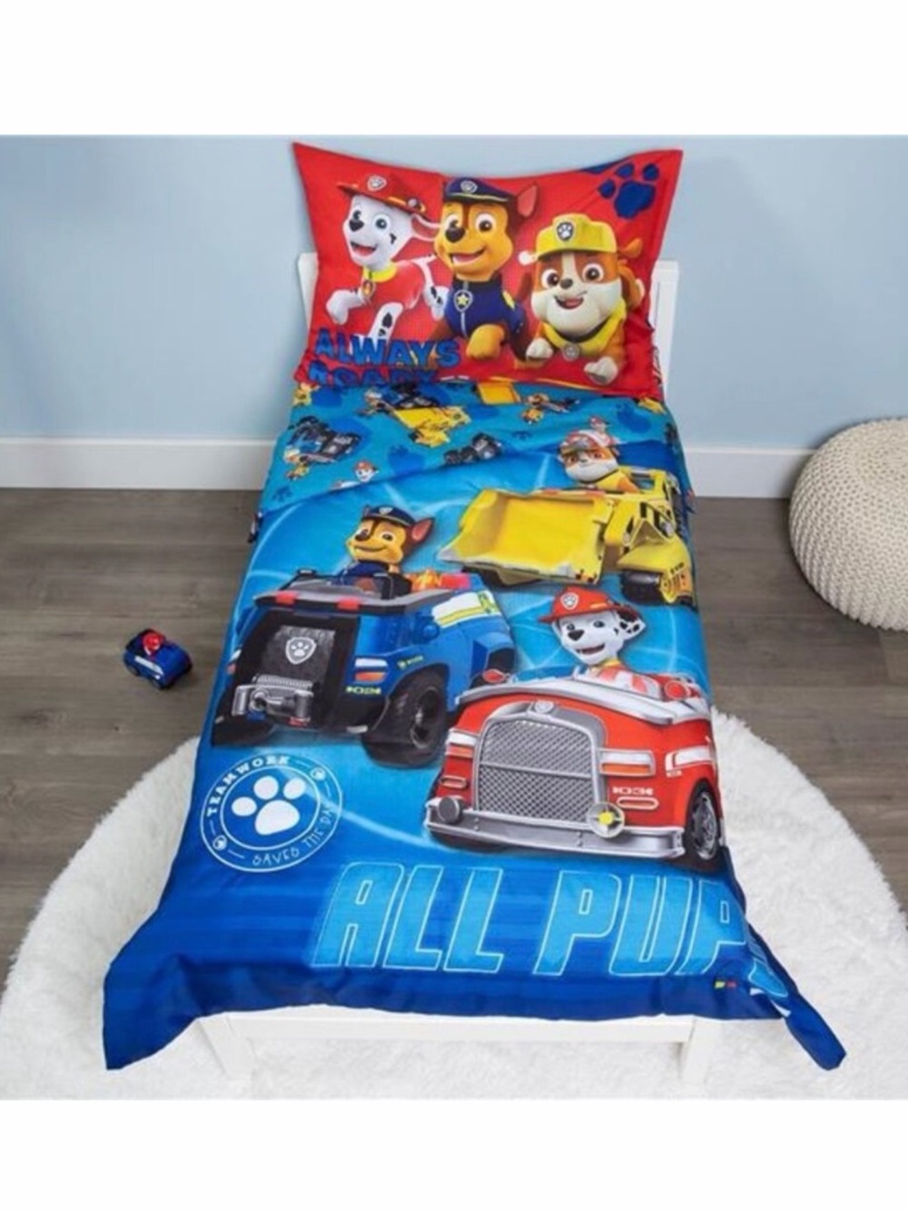 Paw Patrol Blue & Red Toddler Duvet Cover and Fitted Sheet